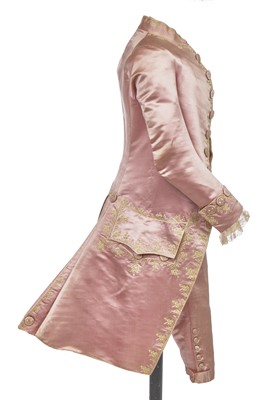Lot 425 - A gentleman's embroidered pale lilac satin suit, probably French, circa 1780