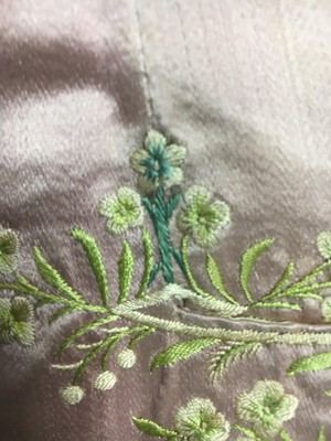 Lot 425 - A gentleman's embroidered pale lilac satin suit, probably French, circa 1780