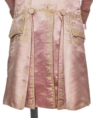 Lot 425 - A gentleman's embroidered pale lilac satin suit, probably French, circa 1780