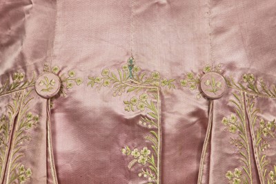 Lot 425 - A gentleman's embroidered pale lilac satin suit, probably French, circa 1780