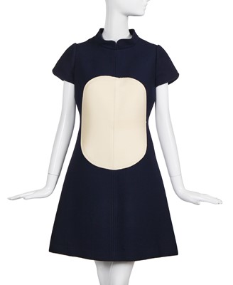 Lot 356 - An André Courrèges navy wool mini dress, 1969