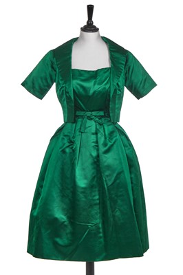 Lot 368 - A Christian Dior New York emerald-green satin cocktail ensemble circa 1958
