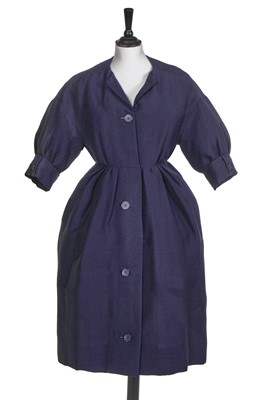 Lot 373 - A Christian Dior Europe blue challis day dress, late 1950s
