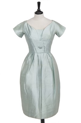 Lot 367 - A Christian Dior London ice-blue slubbed silk cocktail dress, 1959