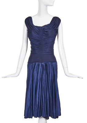 Lot 611 - A Madame Grès blue jersey and taffeta cocktail dress, probably early 1950s