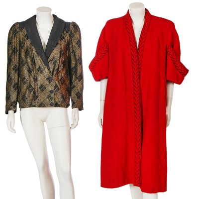 Lot 584 - A Schiaparelli brushed scarlet wool swing coat, early 1960s