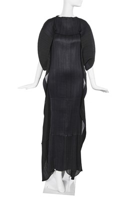 Lot 244 - An Issey Miyake pleated black and blue polyester dress, Autumn-Winter 1996-97