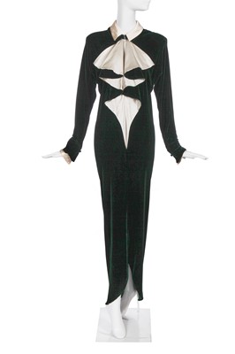 Lot 312 - A Halston 1930s-inspired green velvet evening gown, late 70s-early 80s
