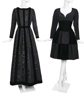 Lot 330 - A Givenchy haute couture black moiré and velvet evening gown, Autumn-Winter 1972-73