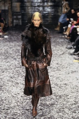 Lot 96 - An Alexander McQueen patchwork leather and fur coat, 'Eshu' collection, Autumn-Winter 2000-01