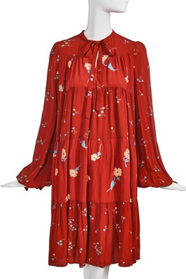 Lot 323 - An Ossie Clark/Celia Birtwell rust crêpe smock dress, circa 1971