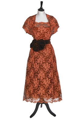 Lot 374 - A Christian Dior London bronze lace dress, 1953-54