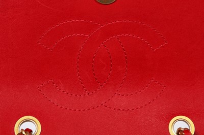 Lot 43 - A Chanel red caviar leather quilted small CC filigree flap bag, 2016-2017