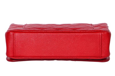 Lot 43 - A Chanel red caviar leather quilted small CC filigree flap bag, 2016-2017