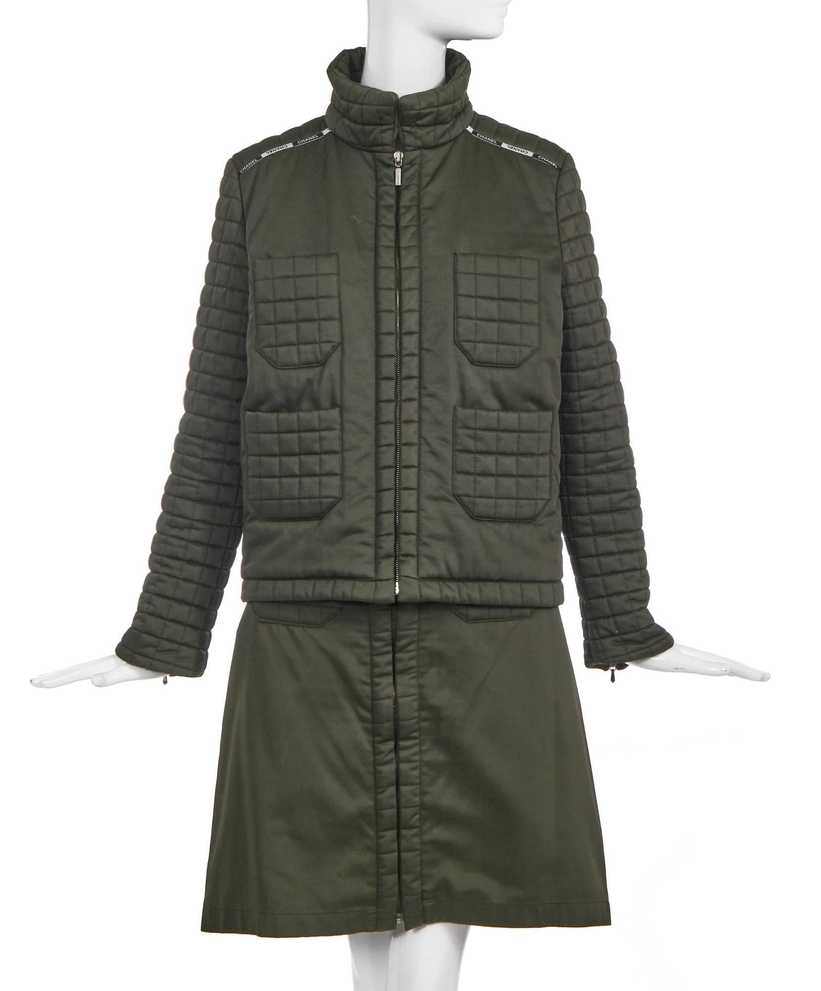 Lot 160 - A Chanel by Karl Lagerfeld quilted green cotton-blend suit, Autumn-Winter 2000-01