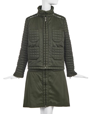 Lot 160 - A Chanel by Karl Lagerfeld quilted green cotton-blend suit, Autumn-Winter 2000-01