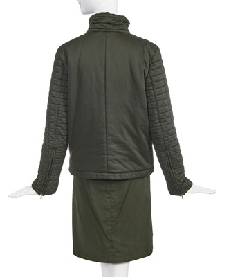 Lot 160 - A Chanel by Karl Lagerfeld quilted green cotton-blend suit, Autumn-Winter 2000-01