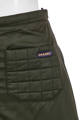 Lot 160 - A Chanel by Karl Lagerfeld quilted green cotton-blend suit, Autumn-Winter 2000-01