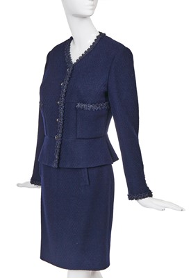 Lot 47 - A Chanel navy blue wool bouclé suit, Cruise 1995