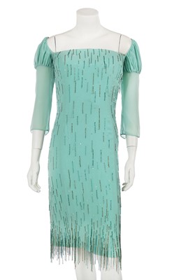 Lot 338 - A Versace couture beaded seafoam silk chiffon evening gown, probably 1990s