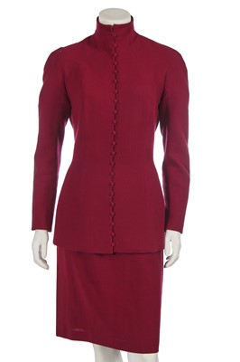 Lot 301 - A John Galliano deep magenta wool crêpe suit, 'Cabaret' collection, Autumn-Winter 1998-99