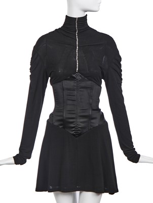 Lot 204 - An Alexander McQueen black satin and stretch jersey dress, mid 1990s-early 2000s