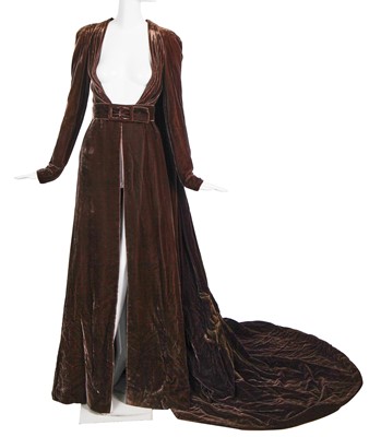 Lot 121 - A Jean-Louis Scherrer by Stéphane Rolland painted brown velvet coat, Autumn-Winter 1998-99