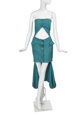 Lot 269 - A John Galliano teal wool-blend mini dress, 'Blanche DuBois' collection, Spring-Summer 1988