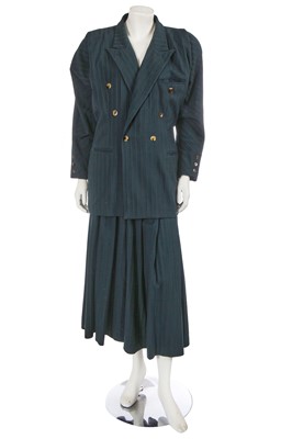 Lot 394 - A Jean Paul Gaultier wool-blend green pinstripe suit, mid-1980s