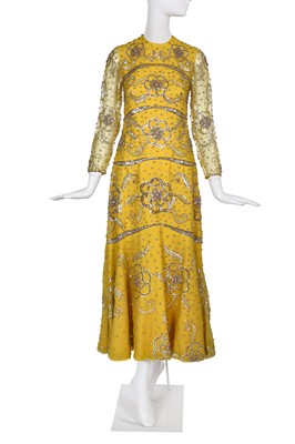 Lot 336 - A Christian Dior haute couture by Marc Bohan yellow cigaline evening dress, Autumn-Winter 1971-72