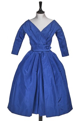 Lot 371 - A Christian Dior Wedgwood-blue faille cocktail dress, Autumn-Winter 1956-57