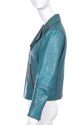 Lot 55 - A Prada distressed blue leather biker jacket, 2013