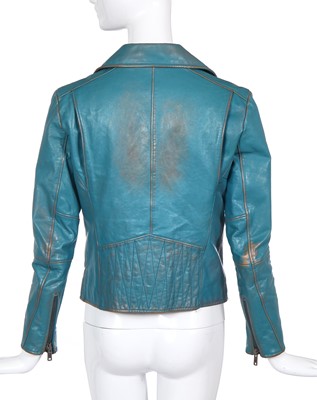 Lot 55 - A Prada distressed blue leather biker jacket, 2013