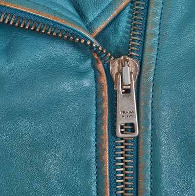 Lot 55 - A Prada distressed blue leather biker jacket, 2013