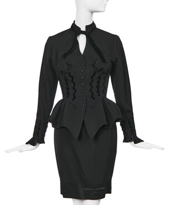 Lot 141 - A Thierry Mugler black cotton gaberdine and velvet suit, circa 1990