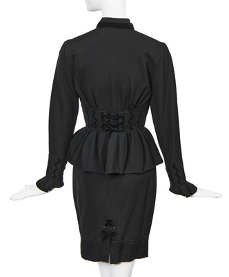 Lot 141 - A Thierry Mugler black cotton gaberdine and velvet suit, circa 1990