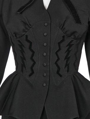 Lot 141 - A Thierry Mugler black cotton gaberdine and velvet suit, circa 1990