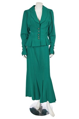 Lot 505 - A Bill Gibb turquoise moss crêpe suit, circa 1972