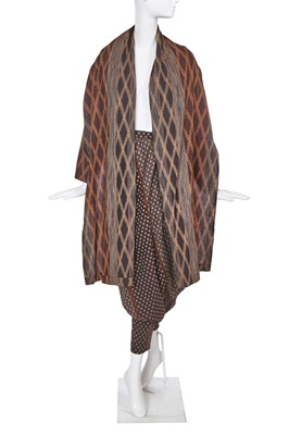 Lot 245 - An Issey Miyake kasuri-woven cotton-silk blend three-piece ensemble, Autumn-Winter 1986-87