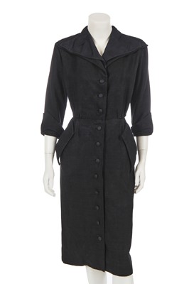 Lot 602 - A Christian Dior black linen day dress, early 1950s
