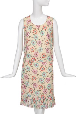 Lot 53 - A Chanel teal cotton-blend and printed silk ensemble, Spring-Summer 2001