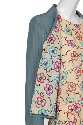 Lot 53 - A Chanel teal cotton-blend and printed silk ensemble, Spring-Summer 2001