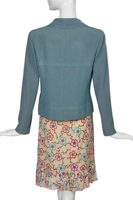 Lot 53 - A Chanel teal cotton-blend and printed silk ensemble, Spring-Summer 2001