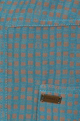 Lot 53 - A Chanel teal cotton-blend and printed silk ensemble, Spring-Summer 2001