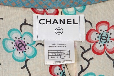 Lot 53 - A Chanel teal cotton-blend and printed silk ensemble, Spring-Summer 2001