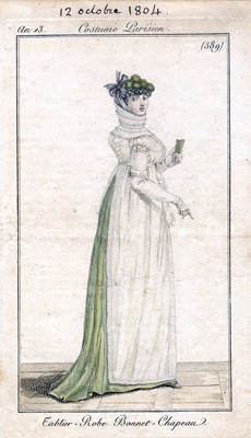Lot 36 - A rare embroidered white spotted muslin tablier dress, French, circa 1802