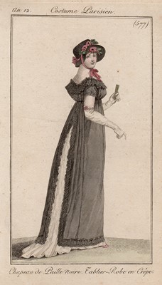 Lot 36 - A rare embroidered white spotted muslin tablier dress, French, circa 1802