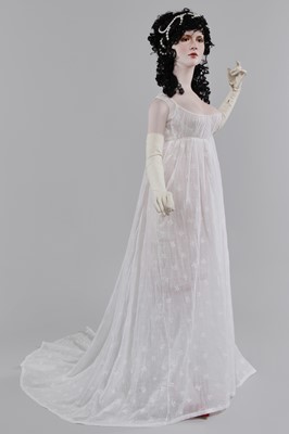 Lot 13 - A rare embroidered linon 'Merveilleuse' gown, French, 1796-1800