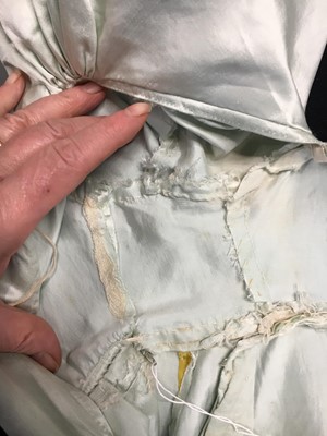 Lot 62 - An eau de Nil satin evening dress, probably French, 1807-1809