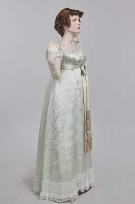 Lot 62 - An eau de Nil satin evening dress, probably French, 1807-1809